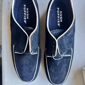 Black Suede With Cream Trim Loafers Hush Puppies